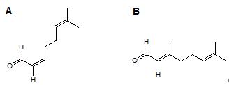 A:橙花醛  B:香叶醛的化学结构