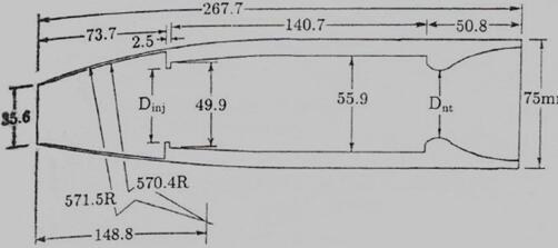 美国 75mm 固体燃料冲压旋转稳定增程弹结构图